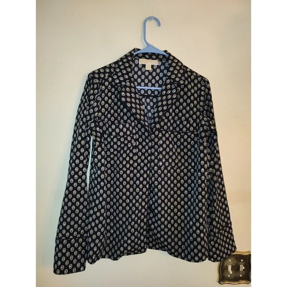Women's Nice Michael Kors Black with Gold Stone Pajamas Top Size S